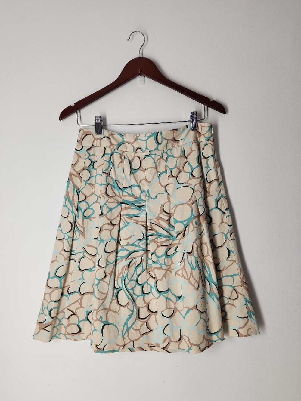 Lilly Pulitzer pleated A-line skirt abstract organic mosaic turquoise blue tan